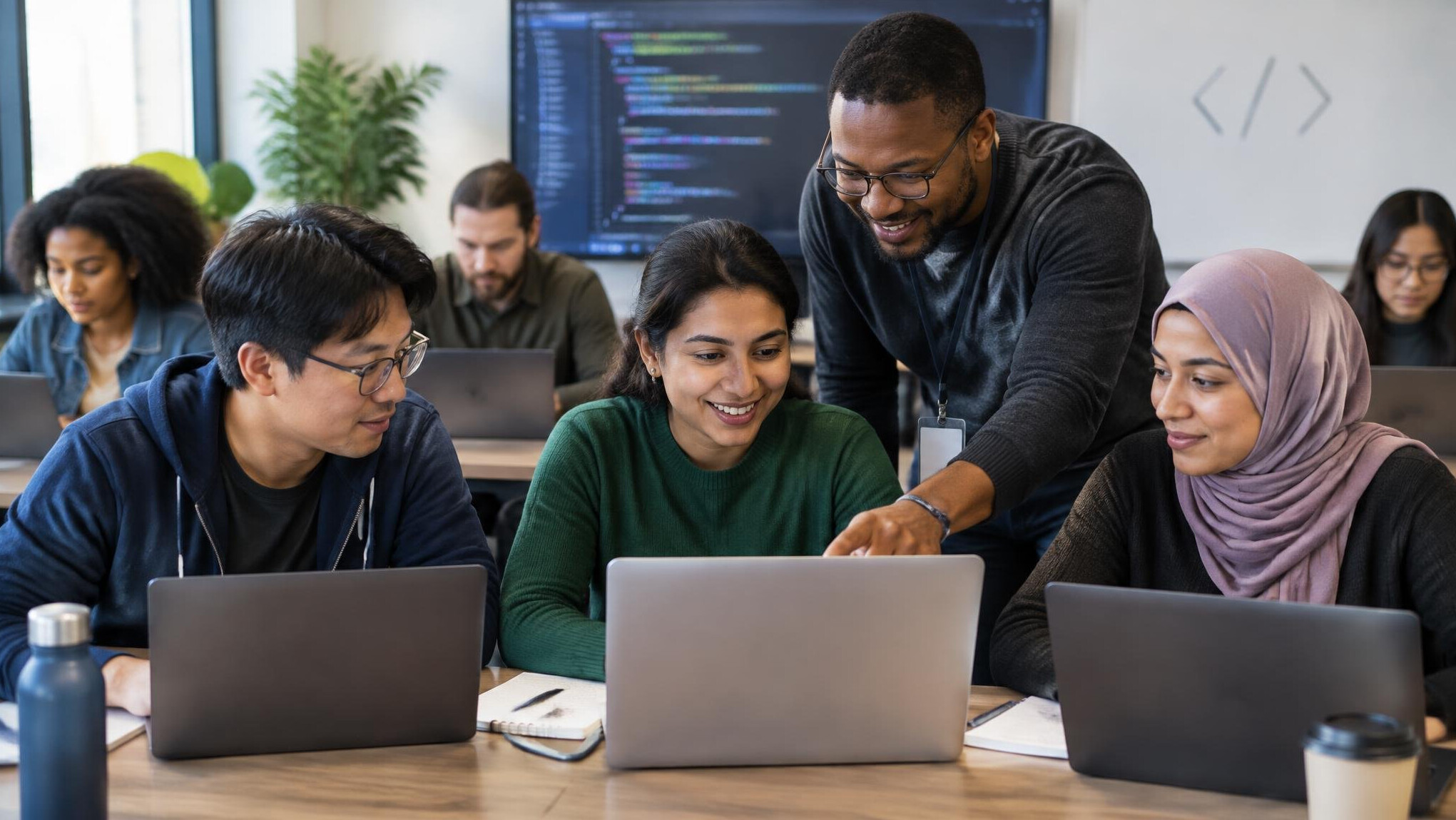diverse group in coding workshop