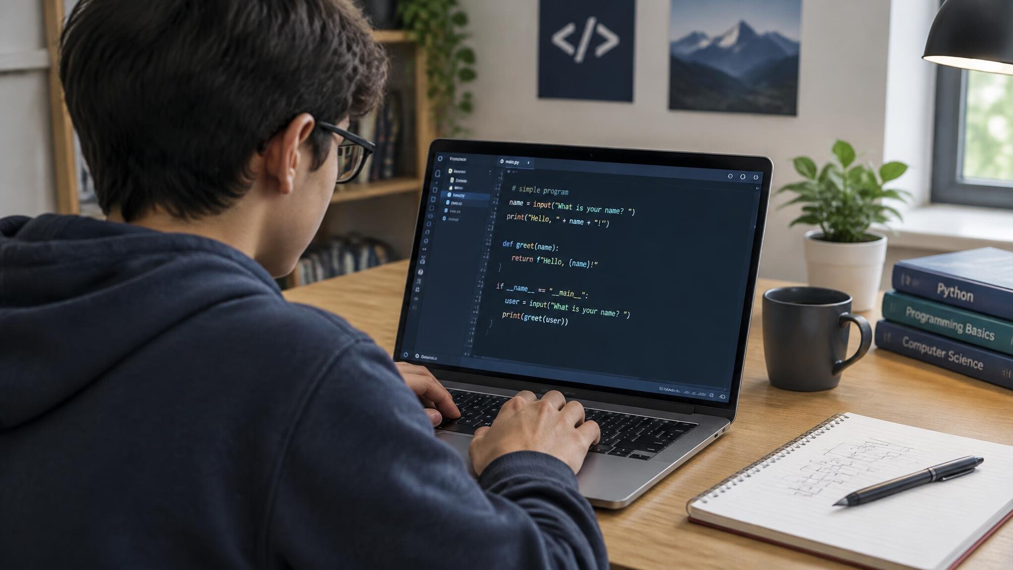 person learning to code on laptop