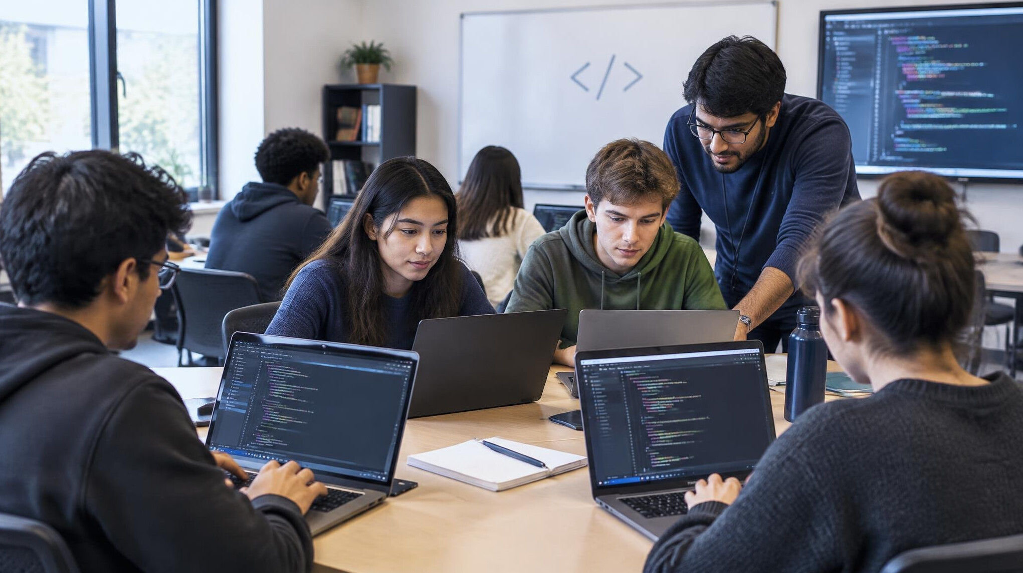 group of students learning programming