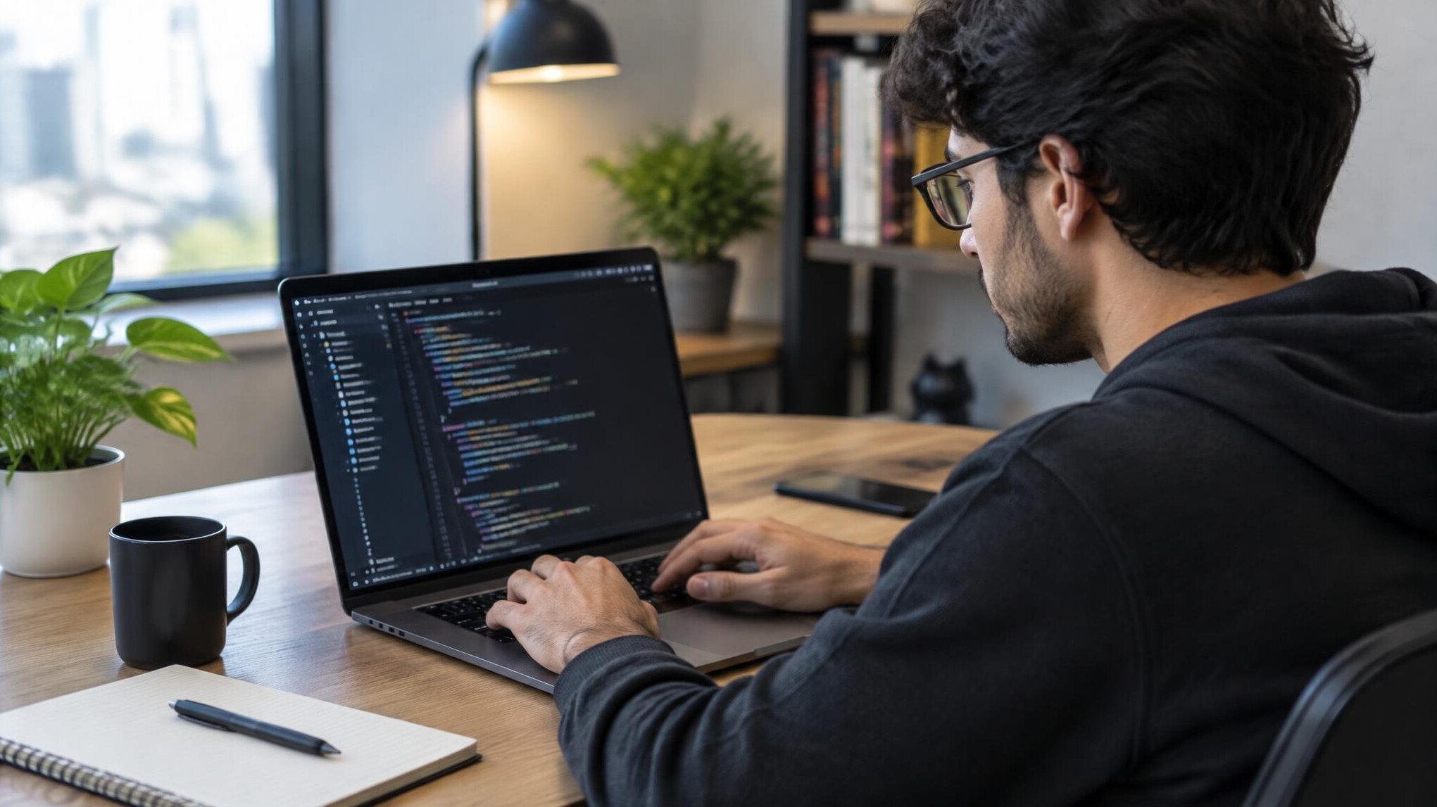 person working on code at desk