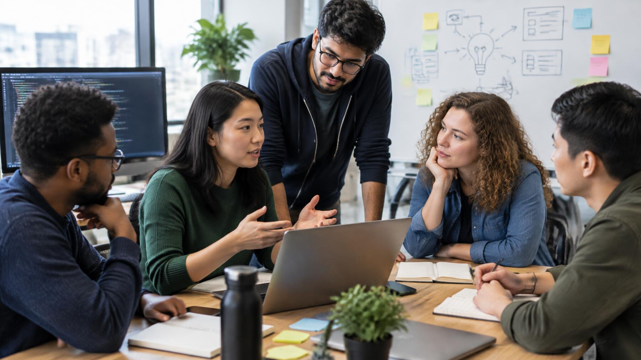 diverse team collaborating on project