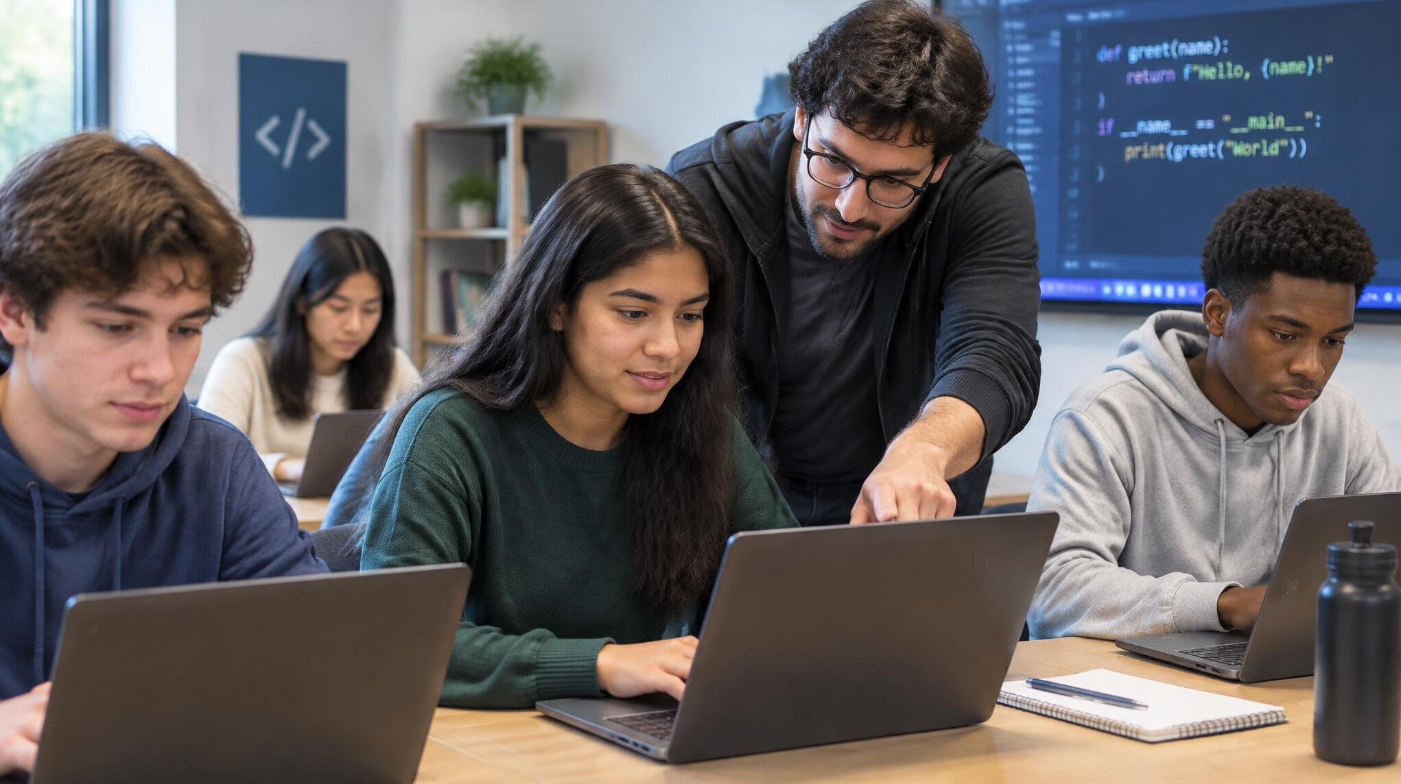students in coding class